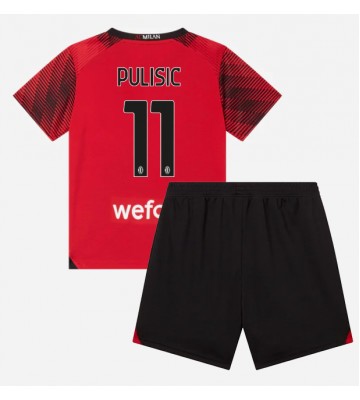 Lacne Dětský Futbalové dres AC Milan Christian Pulisic #11 2023-24 Krátky Rukáv - Domáci (+ trenírky)